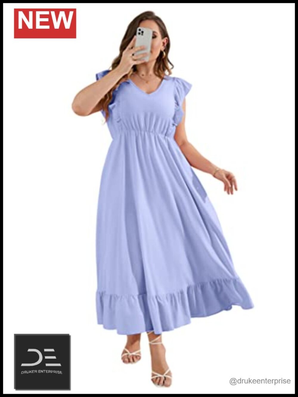 Women's Plus Size Summer Maxi Dress V-Neck Sleeveless Ruffle Pocket